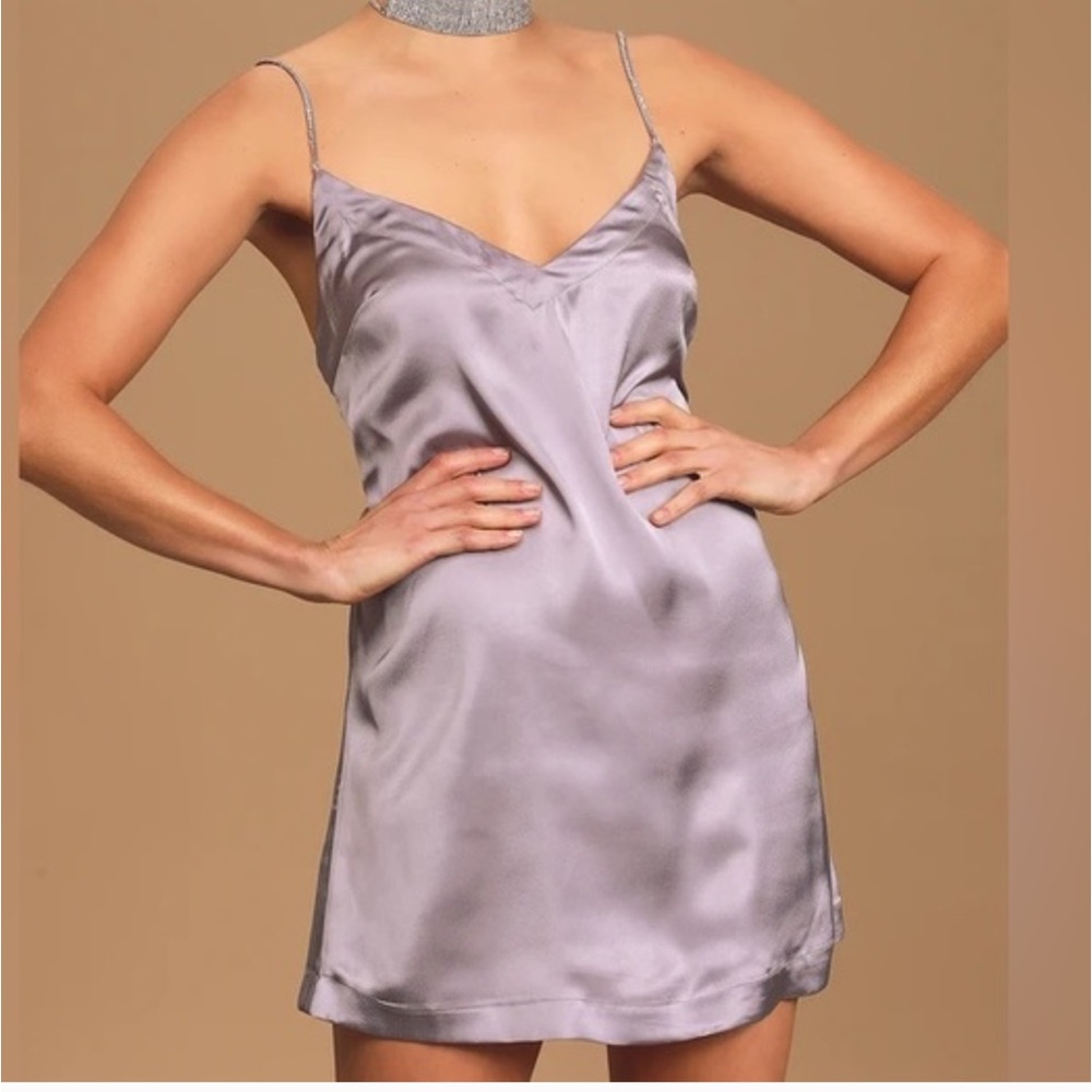 Free People Darling Lavender Satin Rhinestone Mini Slip Dress